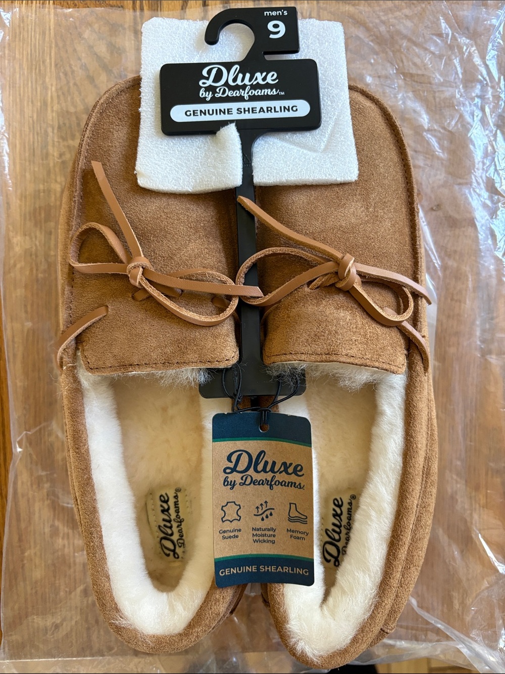 Deluxe by Dearfoams Men’s Genuine Shearling Slippers - Chestnut size 9 nwt